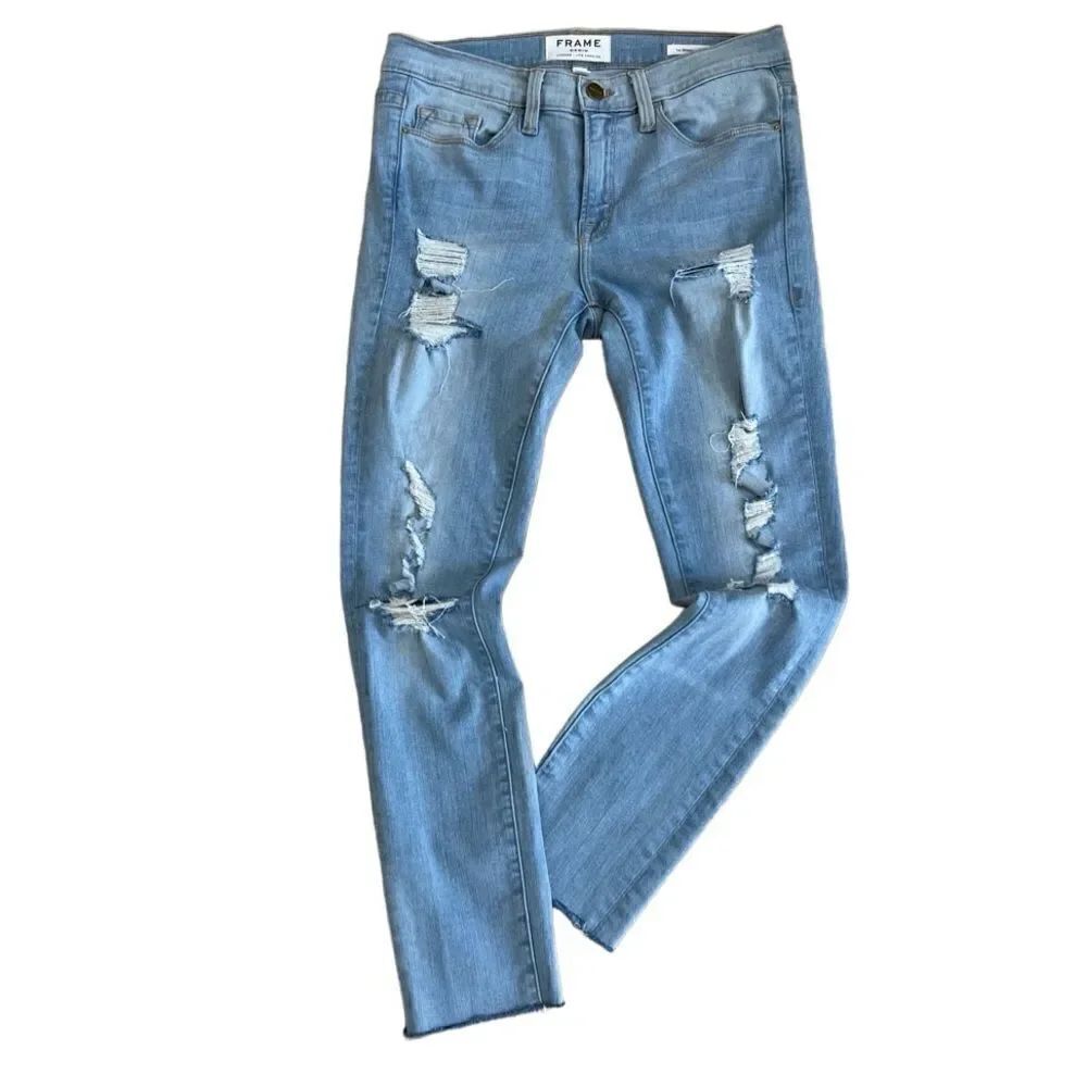 Frame Le Skinny de Jeanne Jeans Distressed denim Mid Rise Skinny size 28